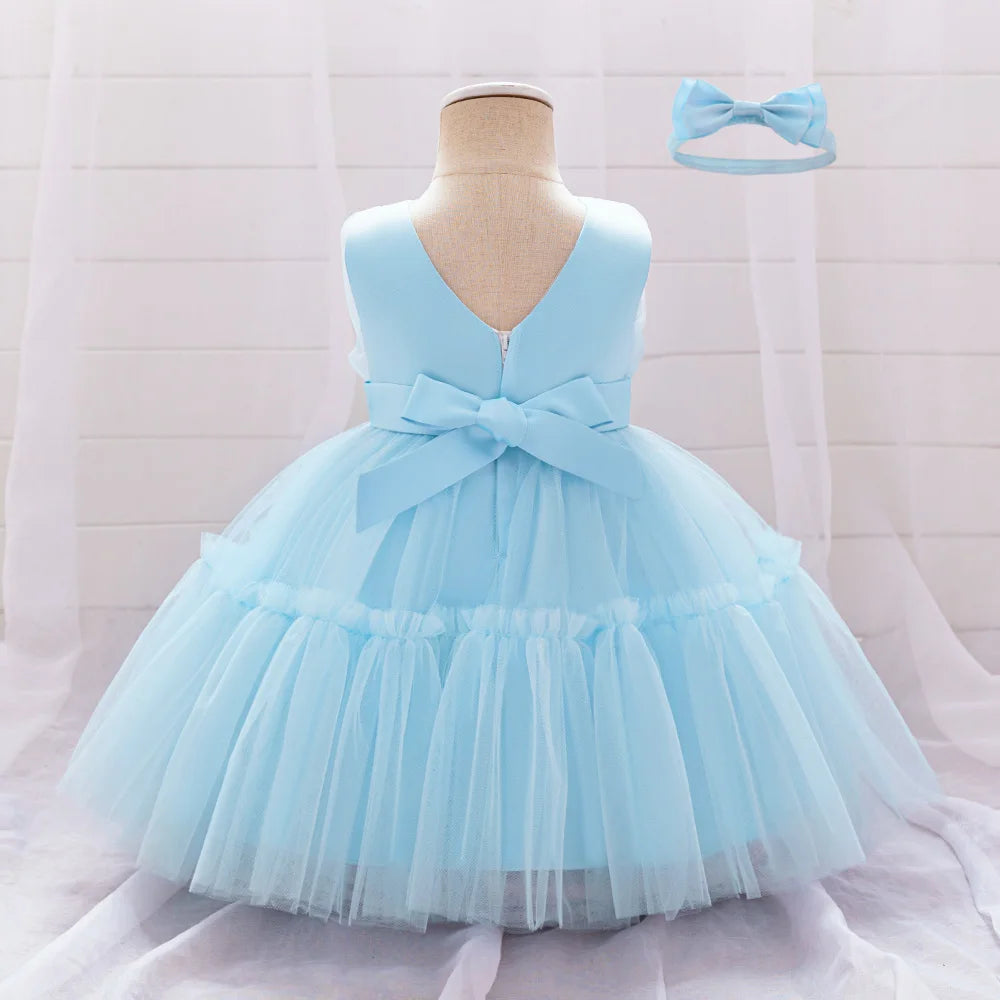 Infant Baby 1st Birthday Baptism Dresses For Girls Kids Elegant Wedding Party Princess Dress Tulle Toddler Girl Summer Clothes