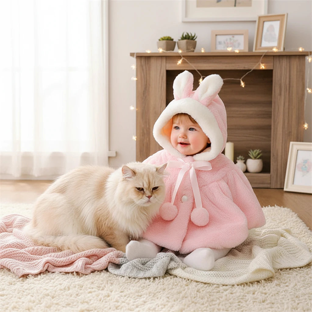 Baby Girls Rabbit Ear Fleece Cape | Autumn Winter | Ages 0–2