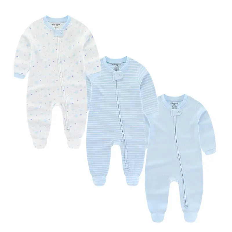 Kiddiezoom 3-Pack Unisex Baby Rompers - 100% Soft Cotton Long Sleeve Jumpsuits - Newborn Autumn & Winter Essentials