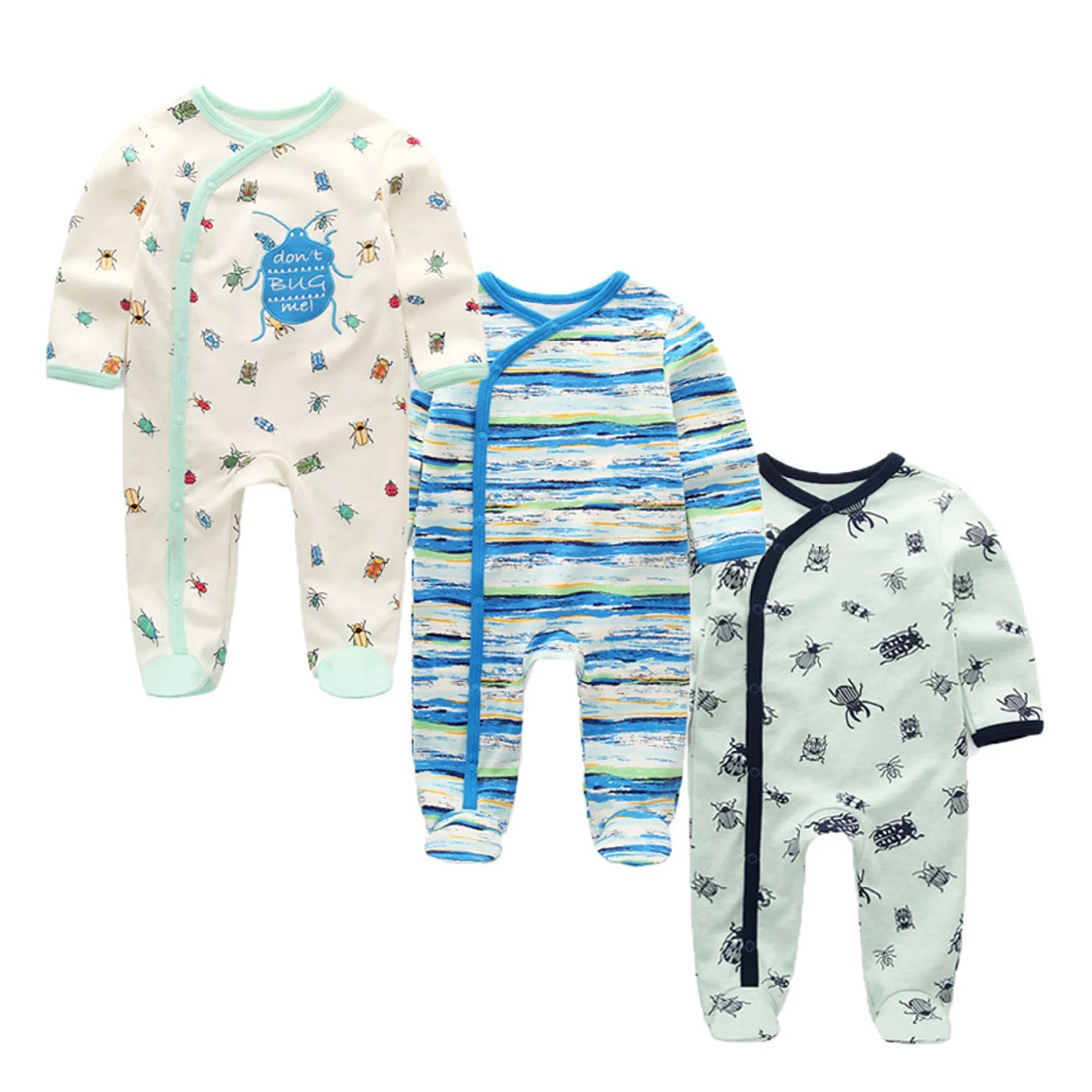 Kiddiezoom 3-Pack Unisex Baby Rompers - 100% Soft Cotton Long Sleeve Jumpsuits - Newborn Autumn & Winter Essentials
