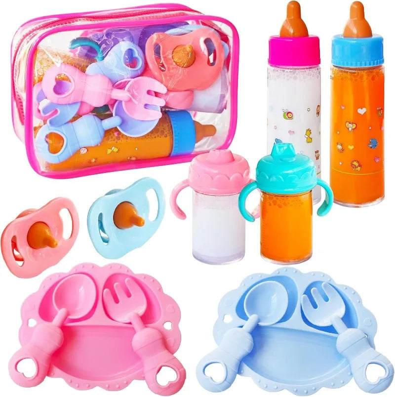 13-Piece Baby Doll Feeding Set – Magic Disappearing Bottles & Pretend Play