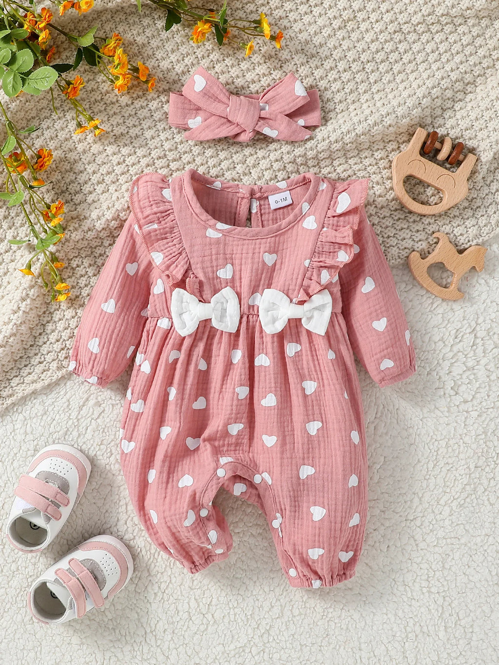 Baby Girl's Floral Jumpsuit with Headband (0–6M)
