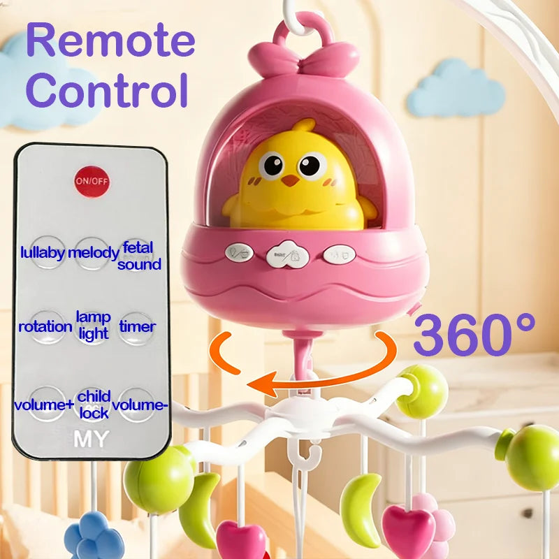 360° Musical Baby Crib Mobile Rotating Night Light Bed Bell Toy Four Speed Timming Hanging Infant Newborn Rattle Bedside Gift