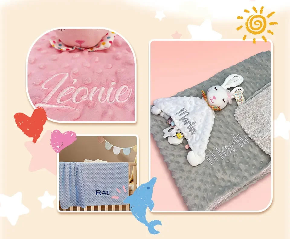 Personalised Soft Plush Baby Blanket with Name – Custom Newborn Gift