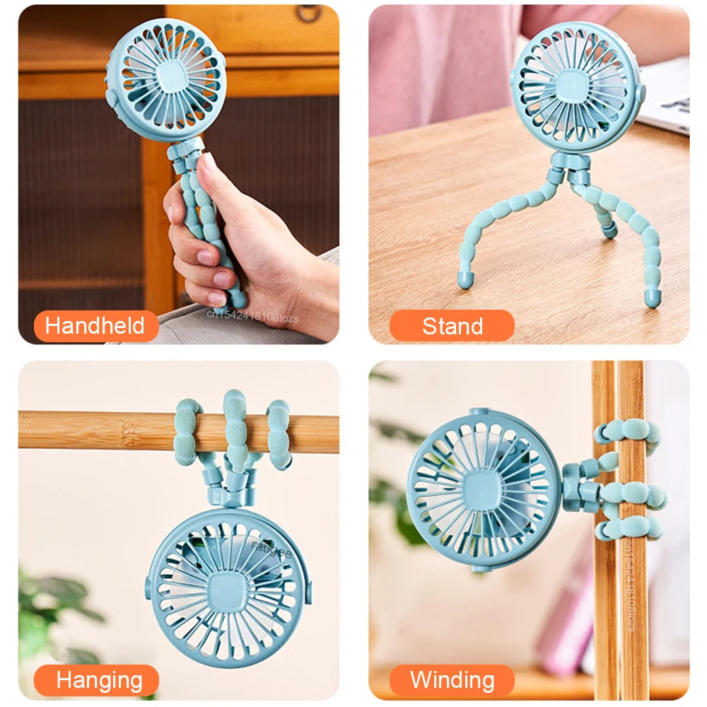 Portable Clip Fan – USB Rechargeable Mini Stroller Fan with 360° Rotation