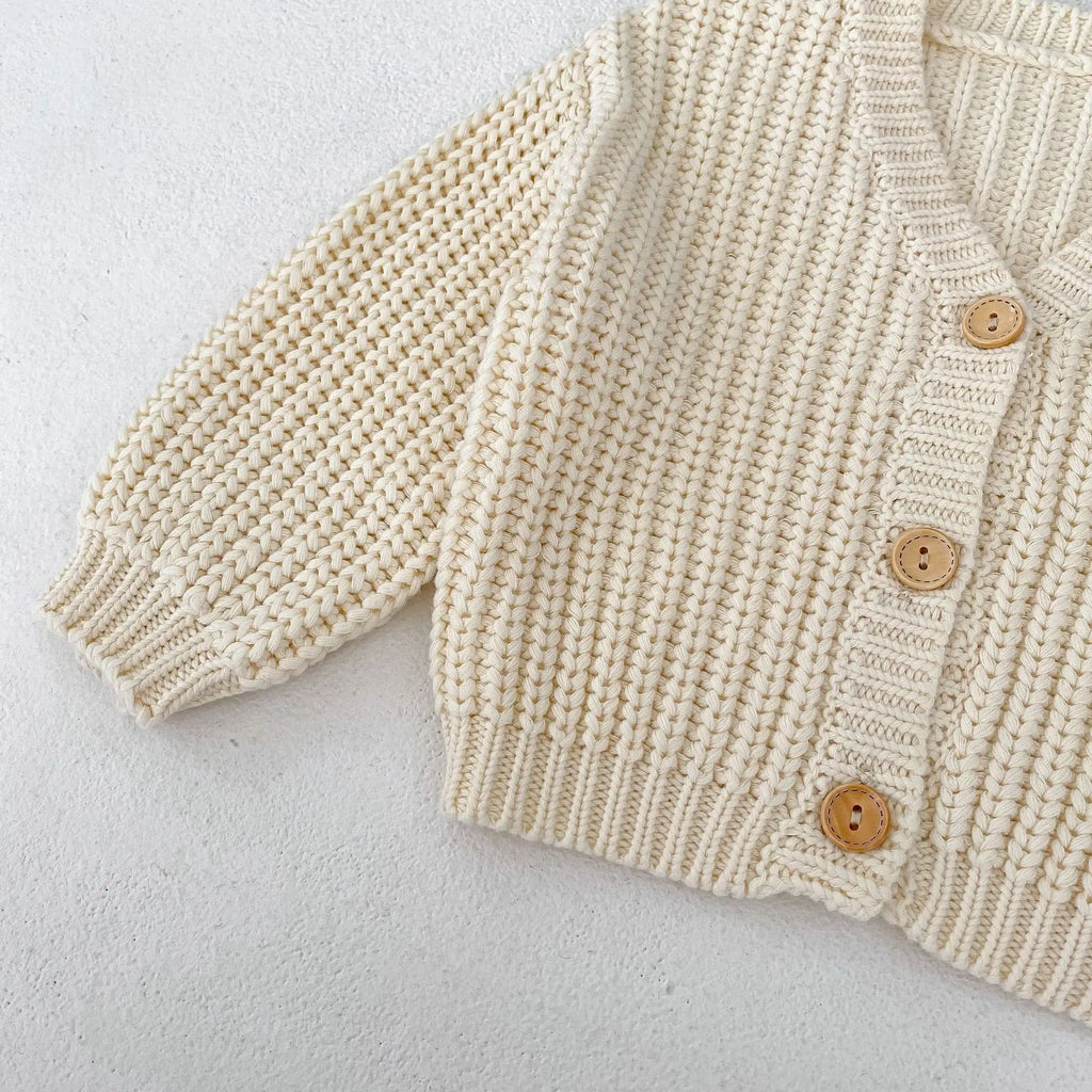 Baby Girl Soft Knit Cardigan – Long Sleeve V-Neck Cotton Coat | 3M–5Y