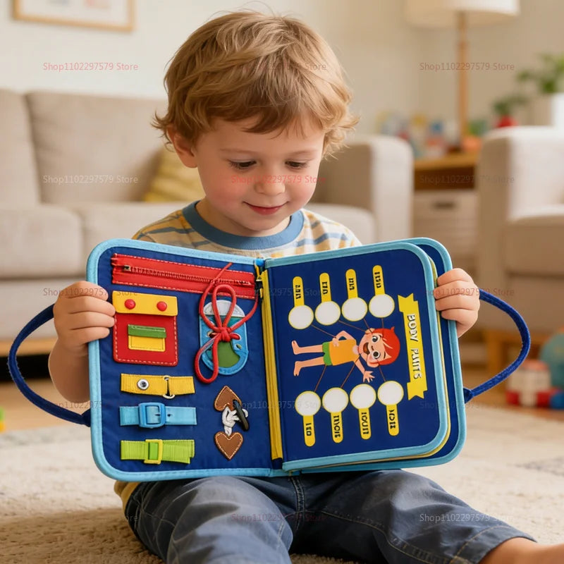 Montessori Busy Board for Toddlers - 7-in-1 Sensory Learning & Fine Motor Skills Travel Toy - Educational Felt Activity Board for Ages 2-4