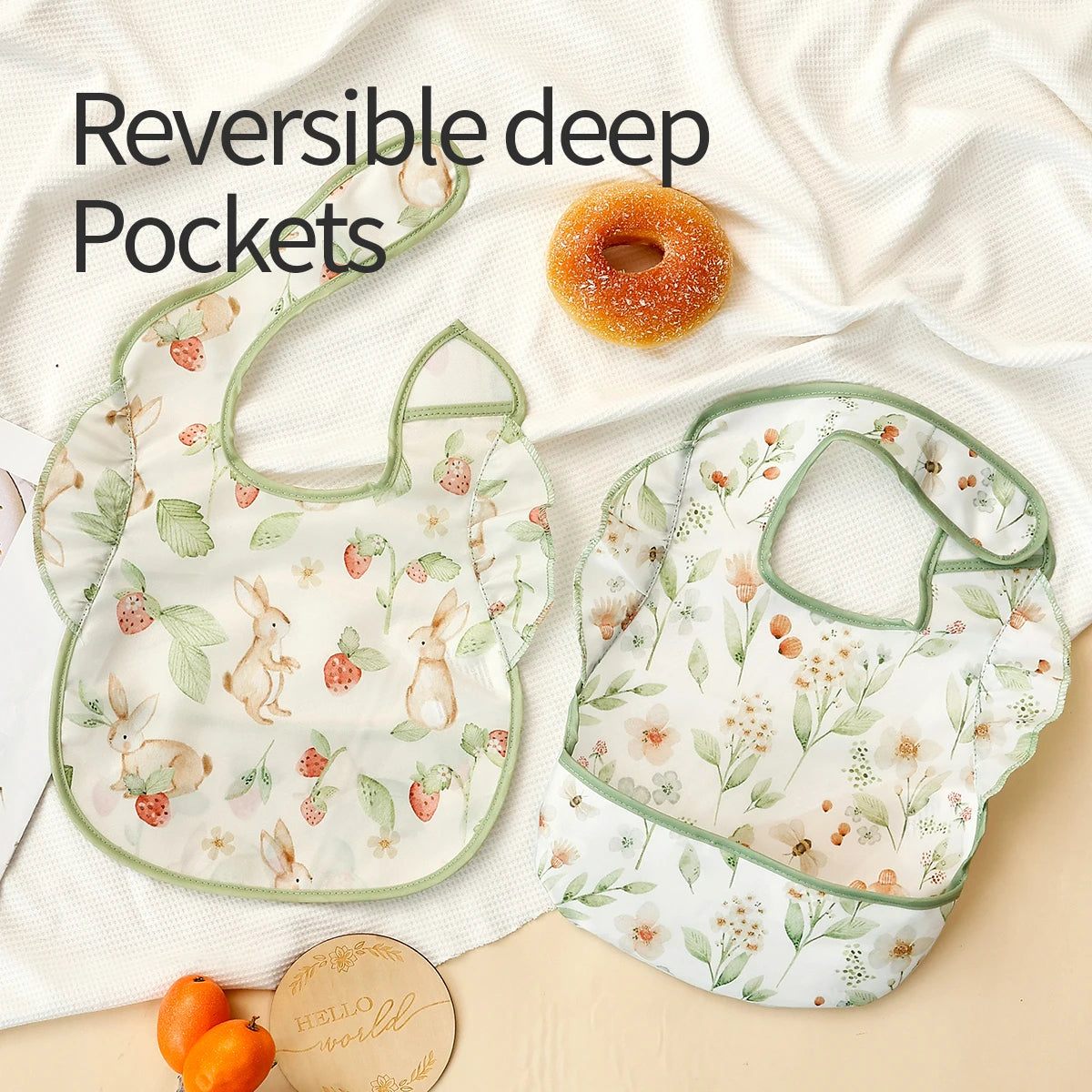 Elinfant 2-Pack Feeding Bibs,Easy-Clean Burp Cloth with Adjustable Closure and Pocket, Mixed Colors,Eating Bibs Aprons Smocks