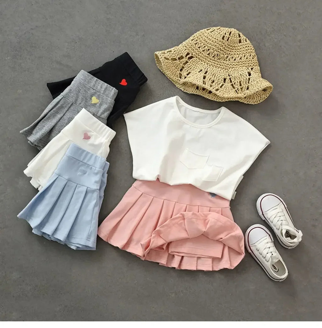 Girls Pleated Skirt with Built-In Safety Shorts