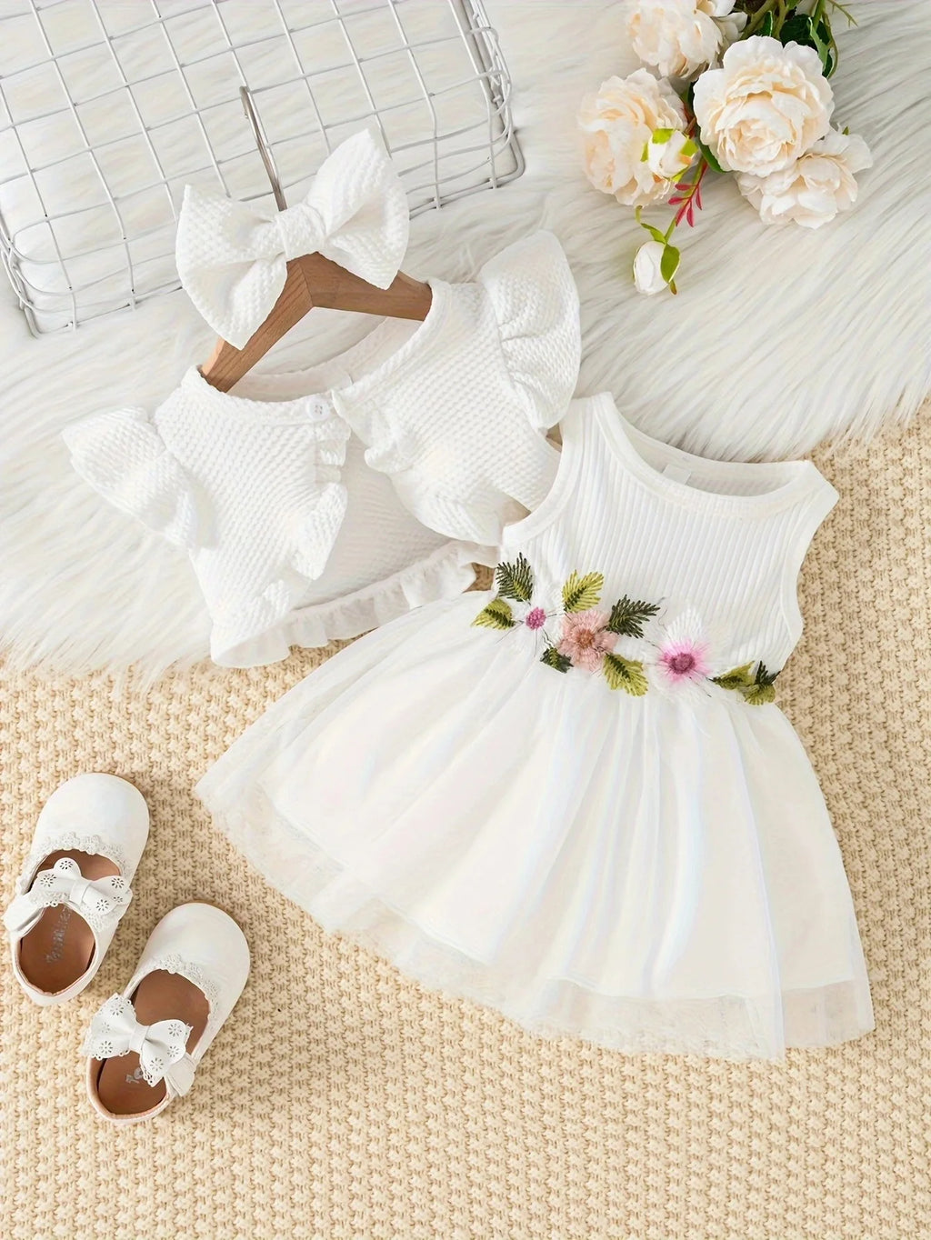 Baby Girls Summer Floral Vest & Mesh Dress Set | 2-Piece