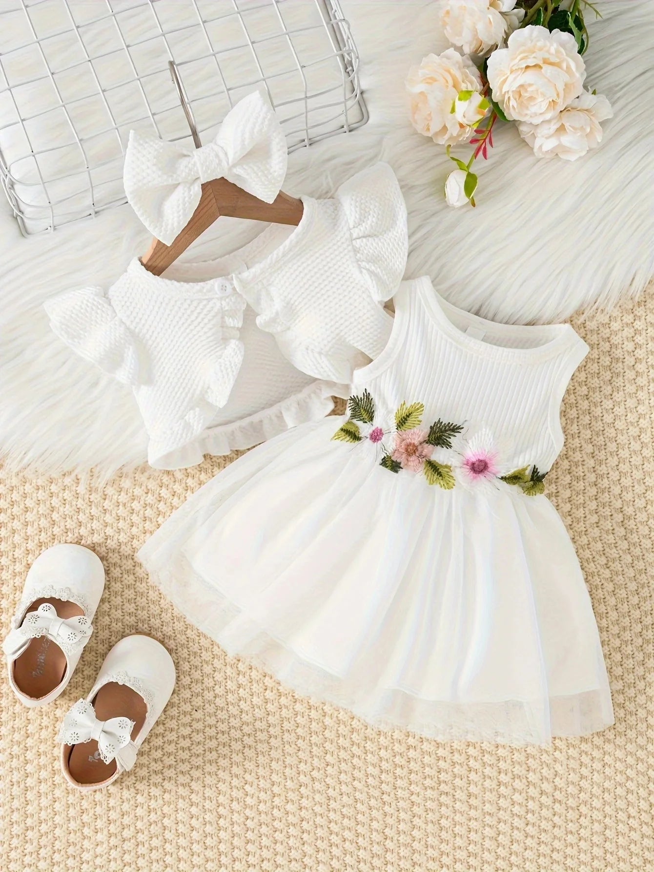 Baby Girls Summer Floral Vest & Mesh Dress Set | 2-Piece