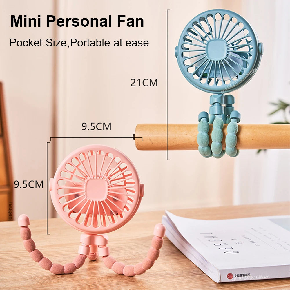 Portable Clip Fan – USB Rechargeable Mini Stroller Fan with 360° Rotation