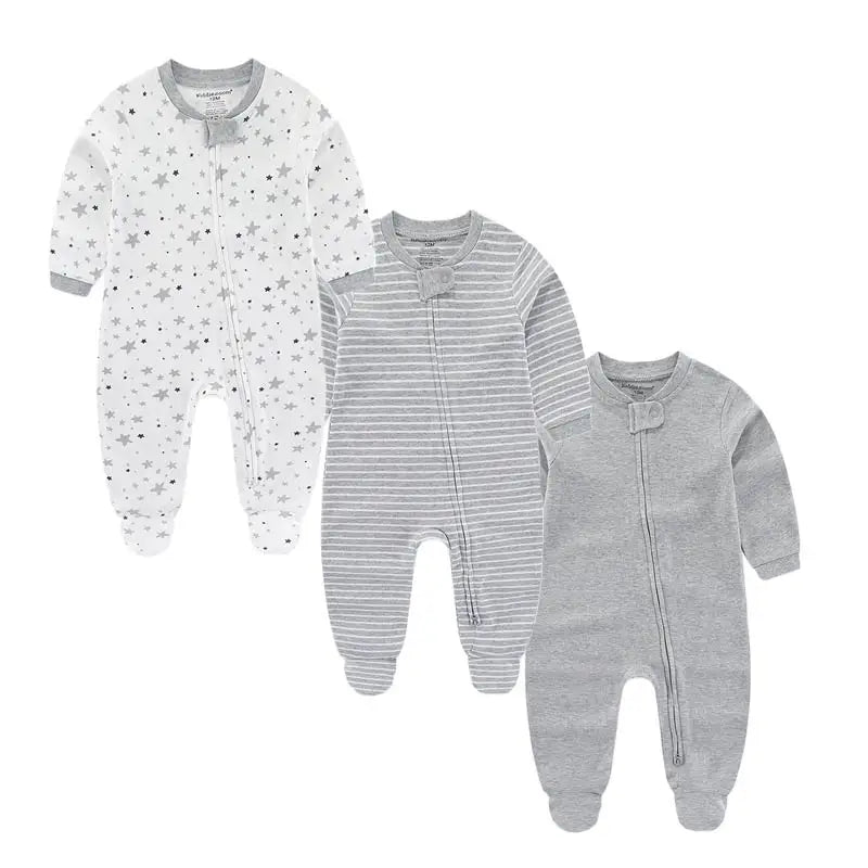 Kiddiezoom 3-Pack Unisex Baby Rompers - 100% Soft Cotton Long Sleeve Jumpsuits - Newborn Autumn & Winter Essentials