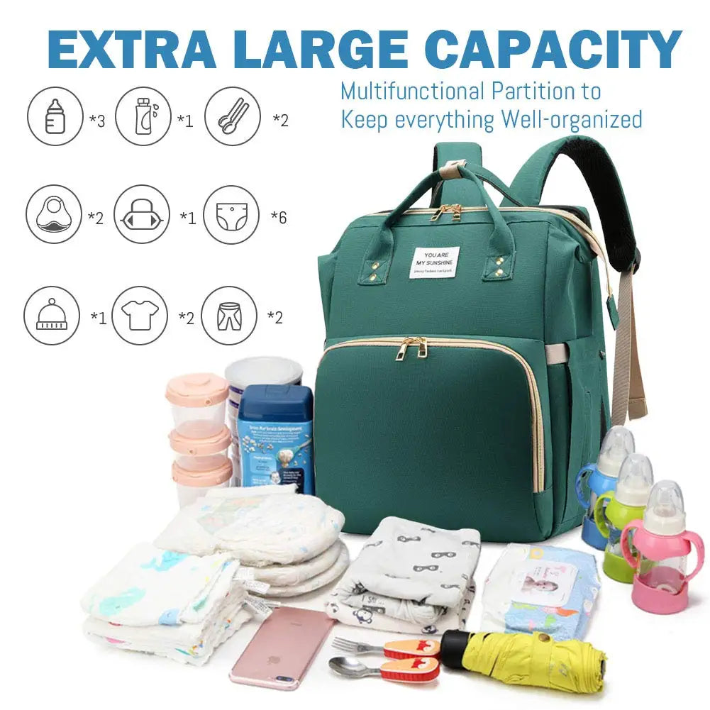 3-in-1 Diaper Bag Backpack with Foldable Changing Bed