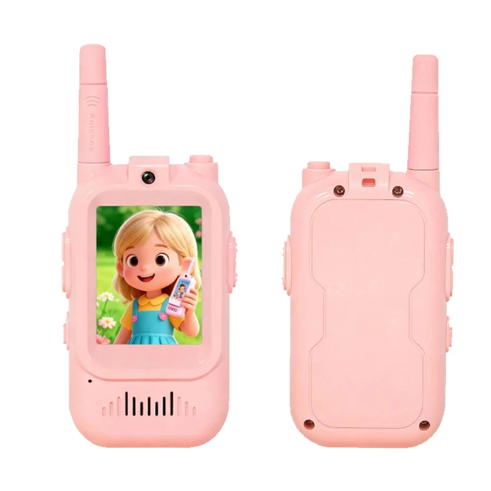 Kids video walkie talkie in pink — rechargeable 2-pack for ages 3+