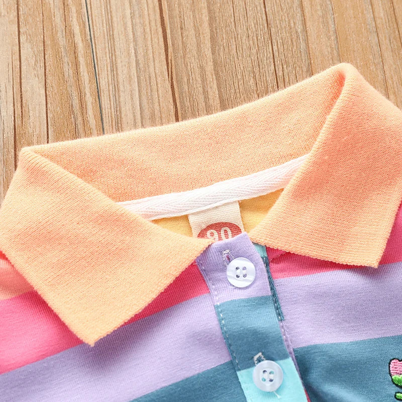 Girls Rainbow Stripe Rabbit Embroidered Dress | Summer | Ages 2–7
