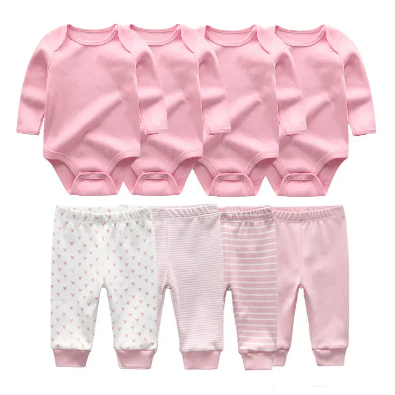 8-Piece Baby Bodysuit & Pants Set – Long Sleeve Cotton Unisex
