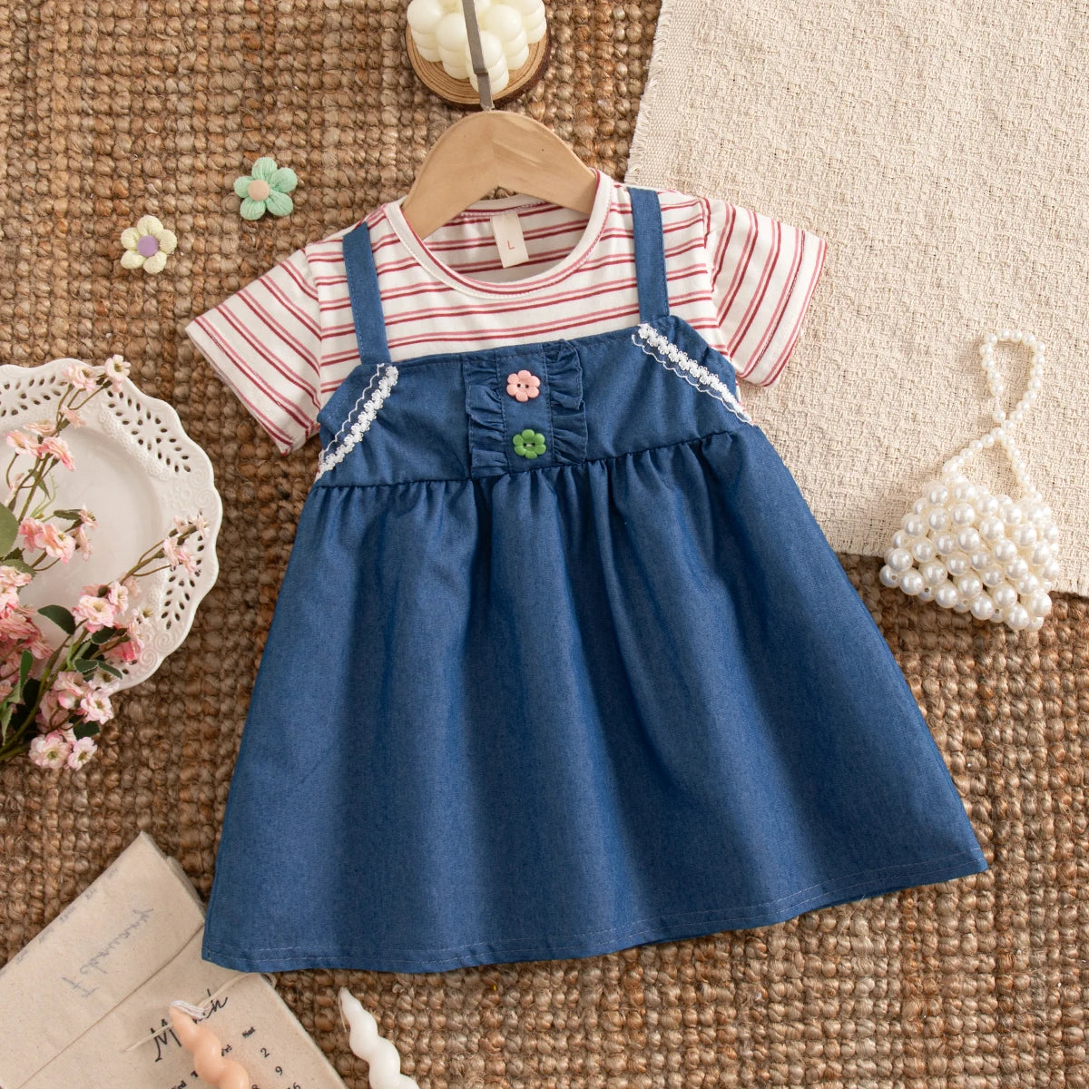 Baby Girls Summer Dress – Striped Cotton Short Sleeve Casual Dress