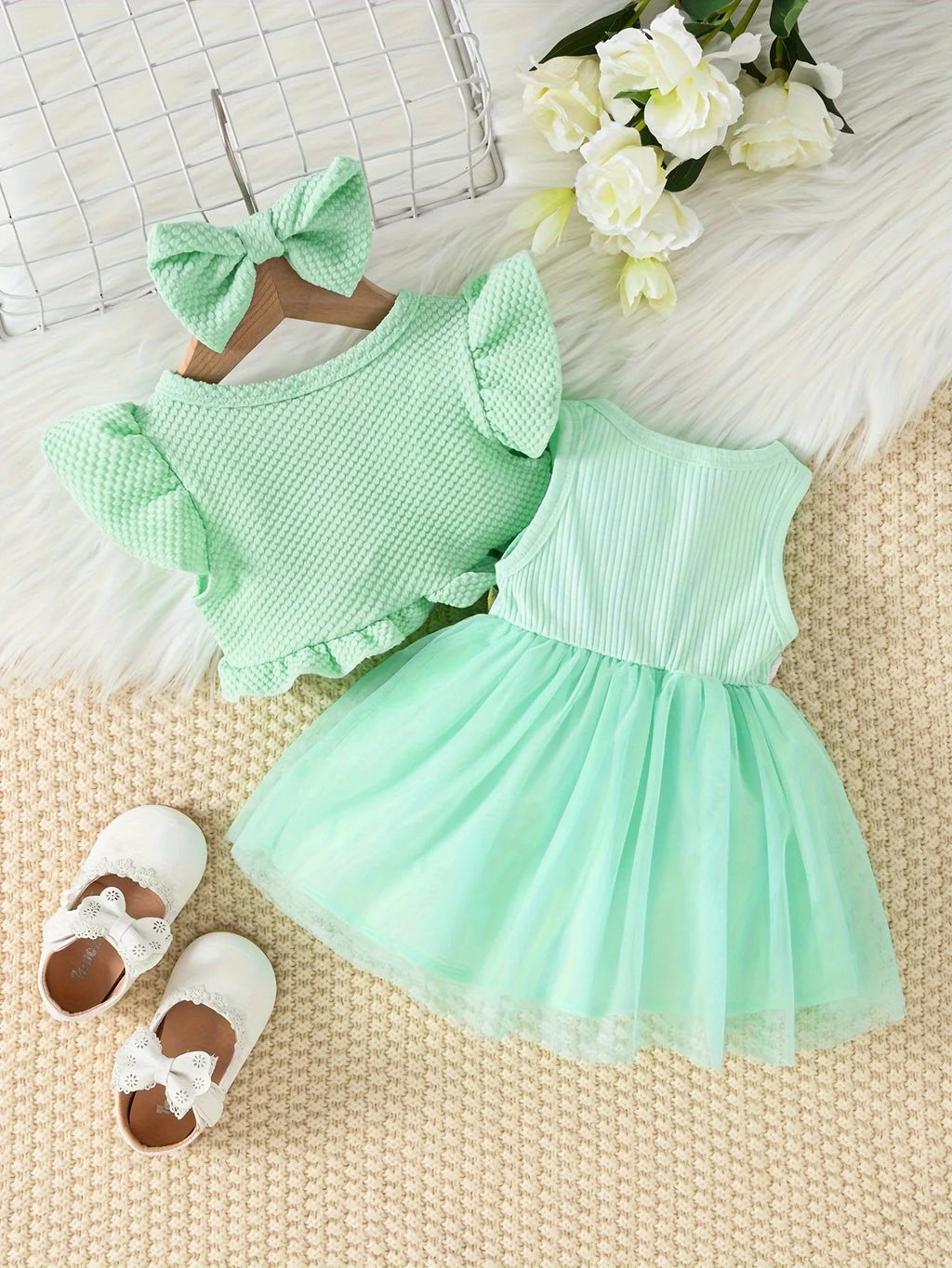 Baby Girls Summer Floral Vest & Mesh Dress Set | 2-Piece