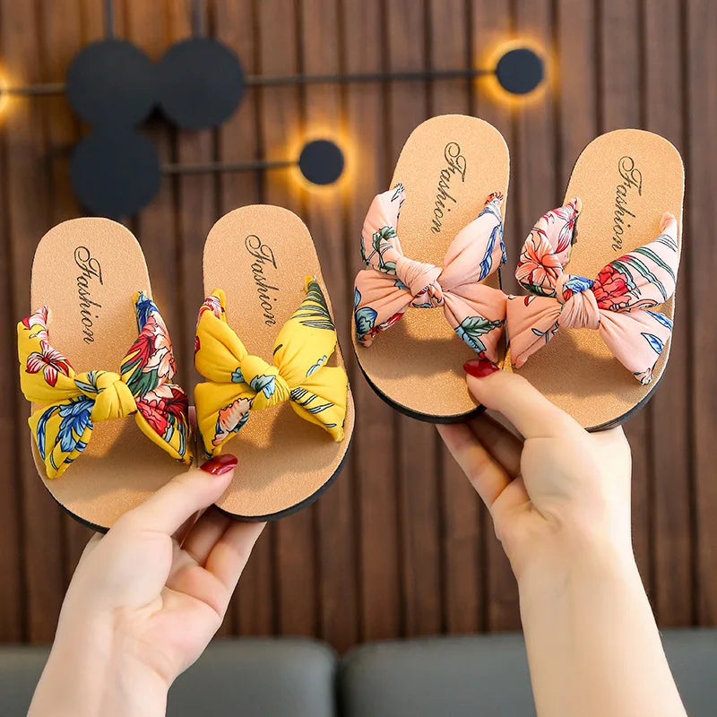 Girls Bohemian Bow Flip Flop Sandals | Sizes 24–35 | Summer Beach