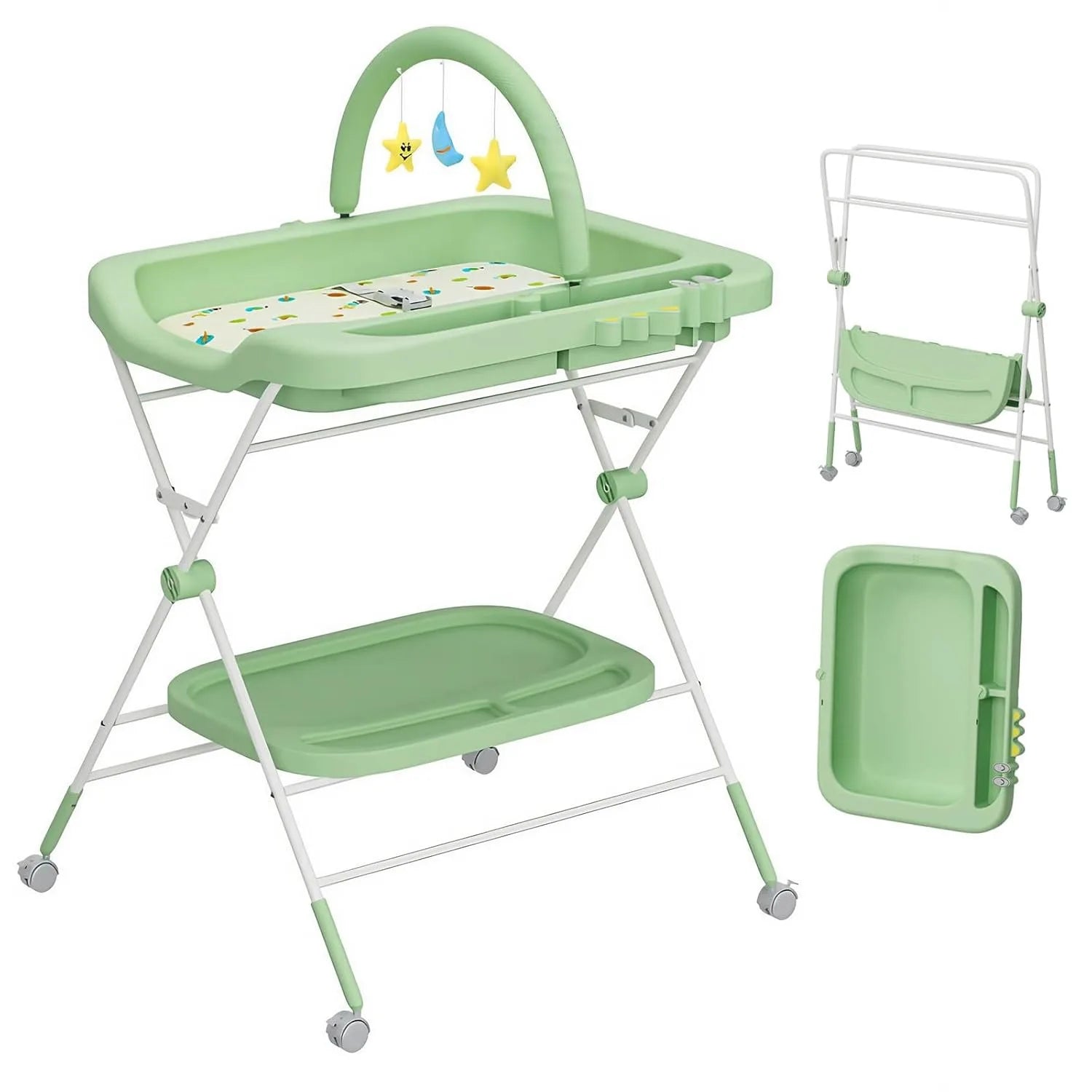 Foldable Baby Diaper Changing Table with Wheels & Storage