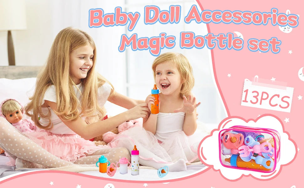 13-Piece Baby Doll Feeding Set – Magic Disappearing Bottles & Pretend Play