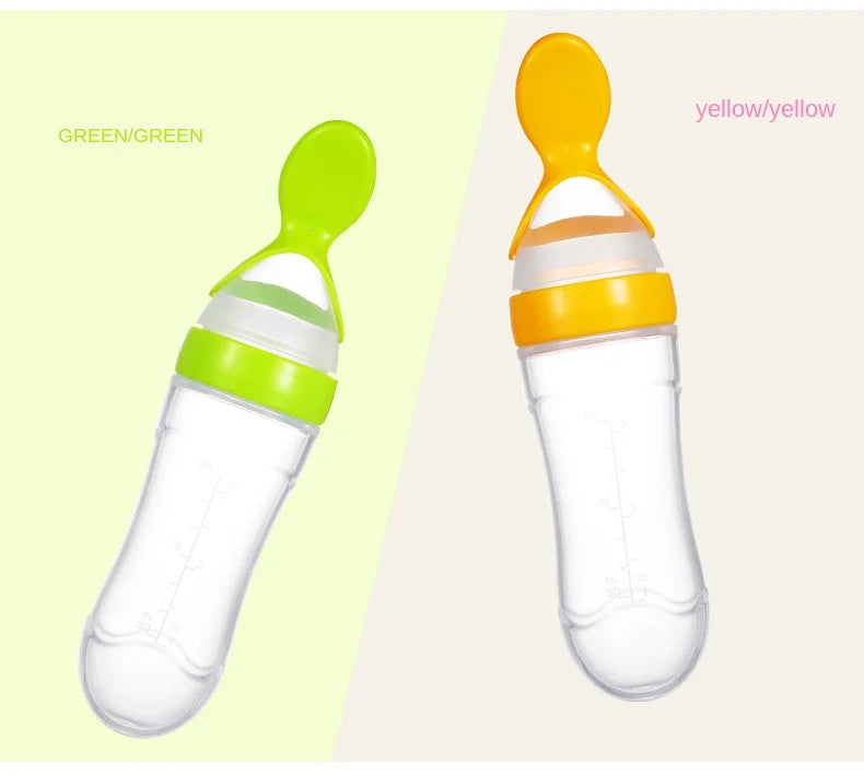 Squeezed Milk Bottle Food Grade Silicone Newborn Training Spoon Baby Grain Food Supplement Feeder Safe and Practical