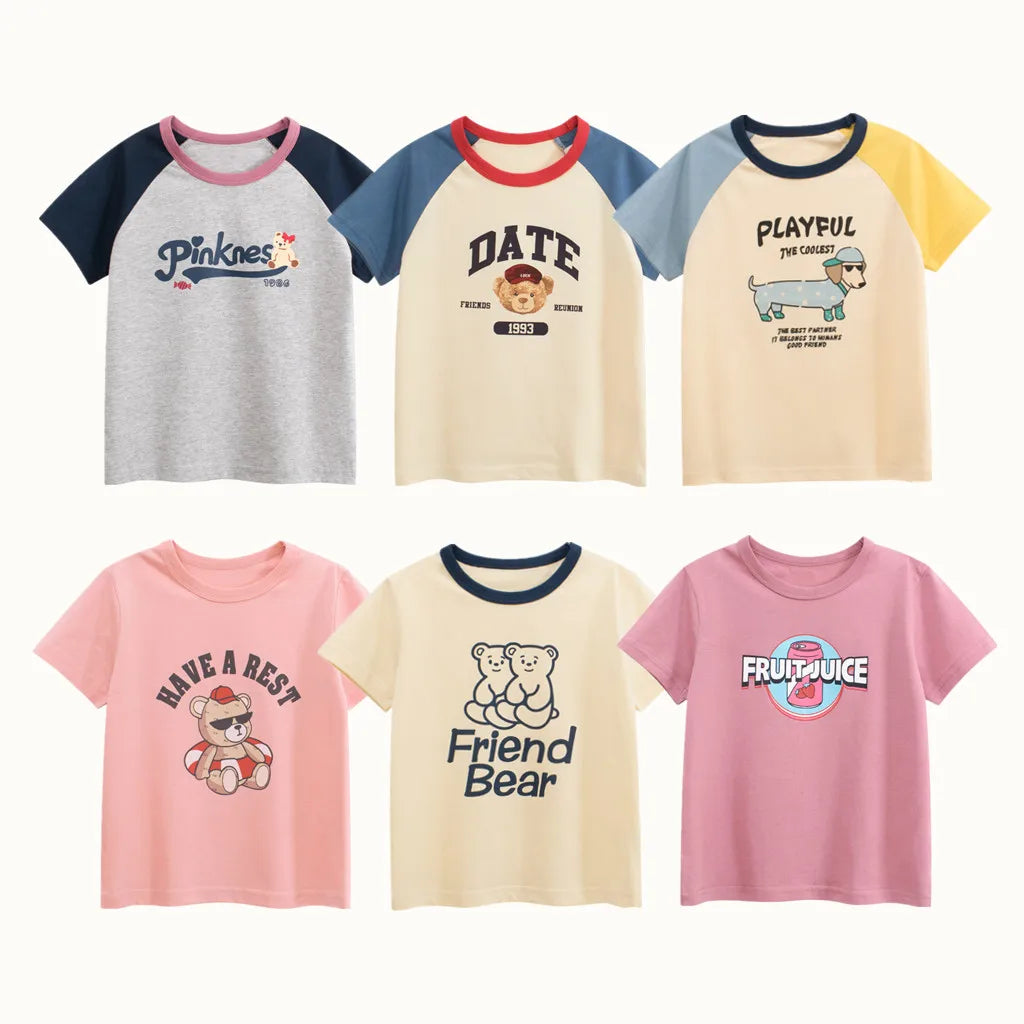 Girls' Cartoon Print T-Shirt | 100% Cotton Short Sleeve Top Ages 1–9
