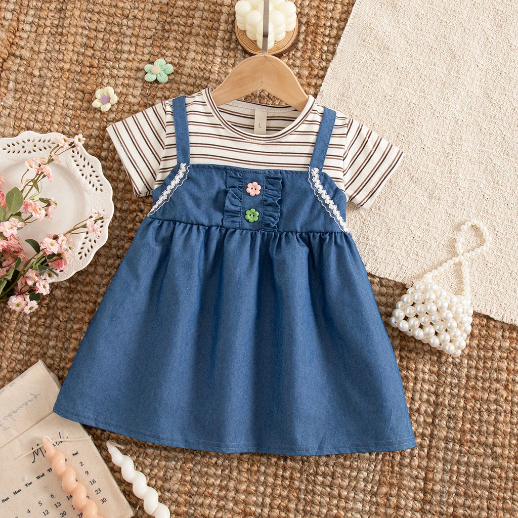 Baby Girls Summer Dress – Striped Cotton Short Sleeve Casual Dress