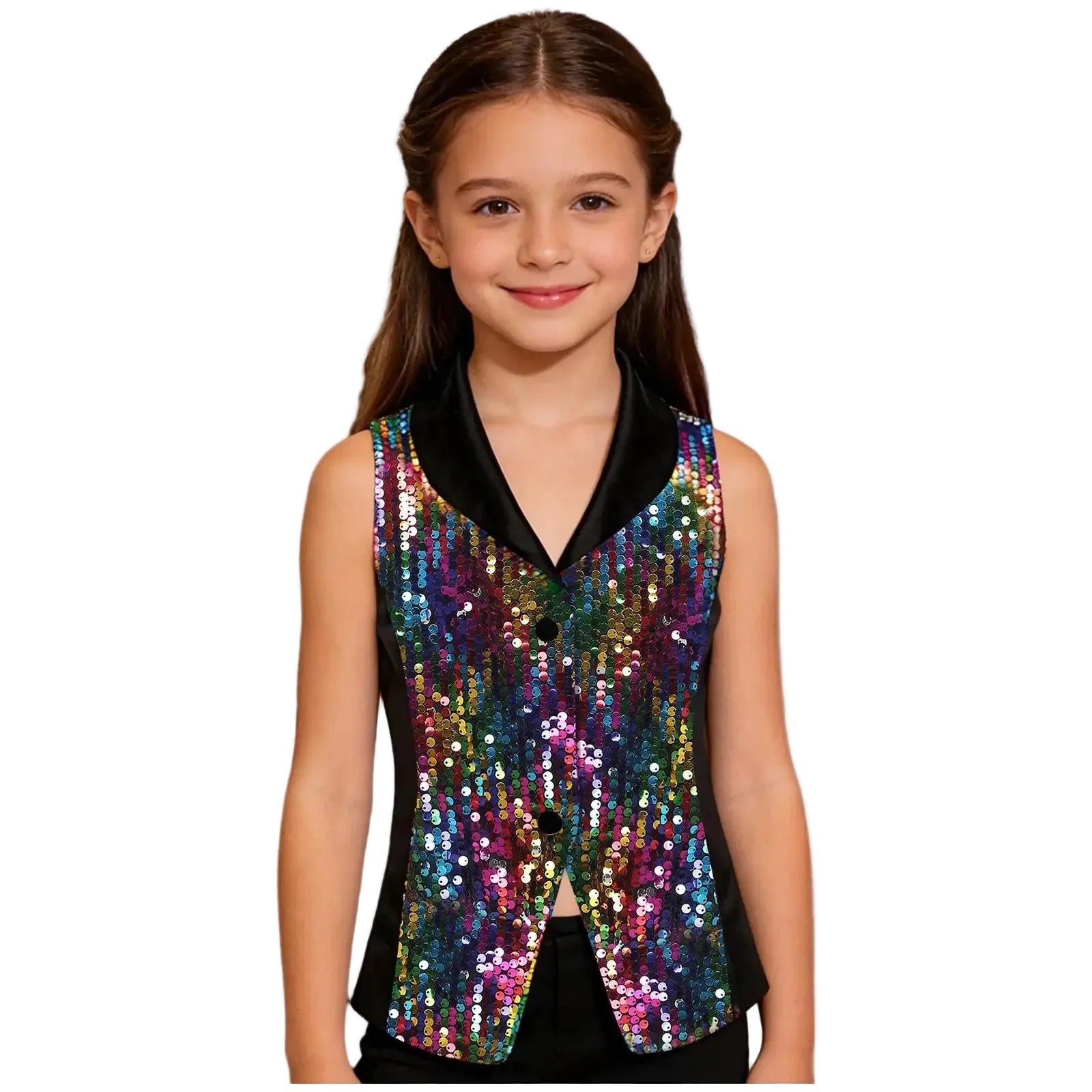 Girls' Sequin Lapel Waistcoat | Jazz Dance & Performance Vest Ages 6–16