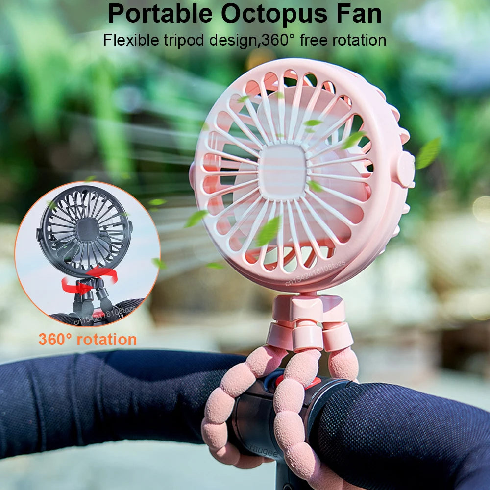 Portable Clip Fan – USB Rechargeable Mini Stroller Fan with 360° Rotation