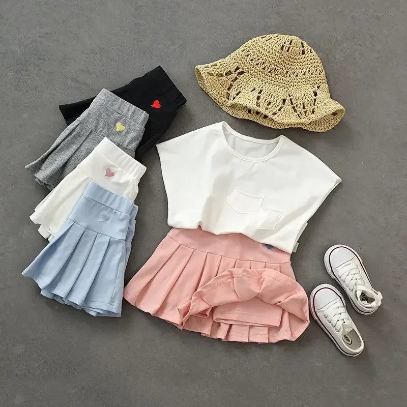 Girls Pleated Skirt with Built-In Safety Shorts