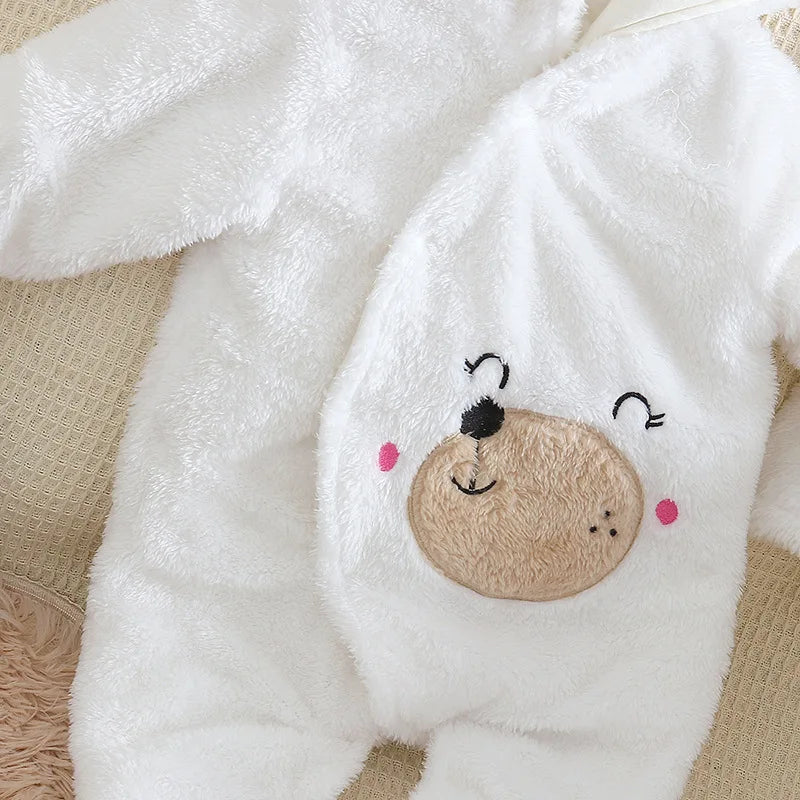 Baby Plush Hooded Romper | Cartoon Animal Ear Jumpsuit Newborn–1.5Y