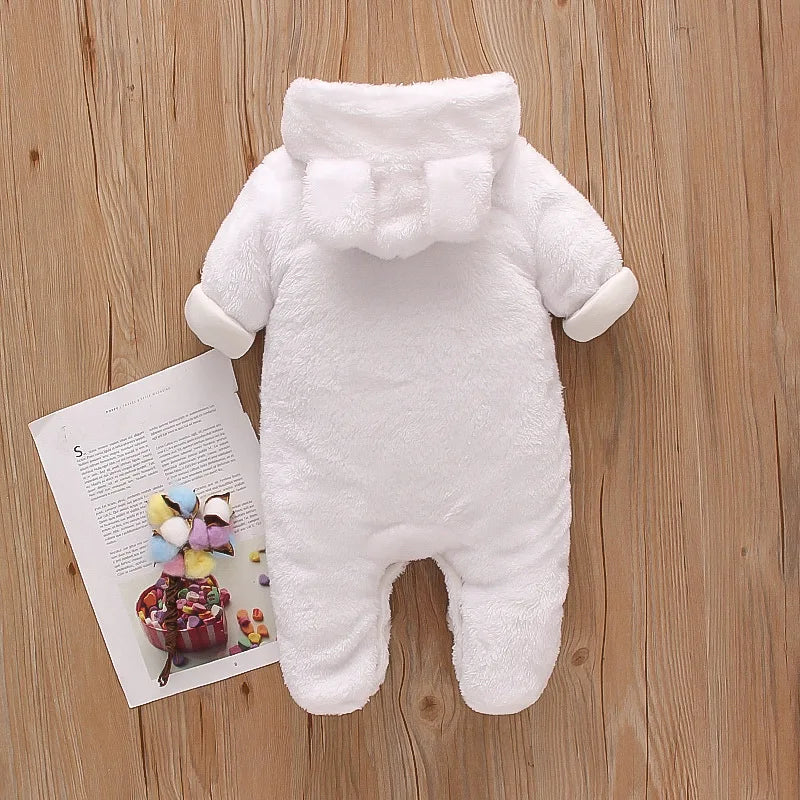 Baby Plush Hooded Romper | Cartoon Animal Ear Jumpsuit Newborn–1.5Y