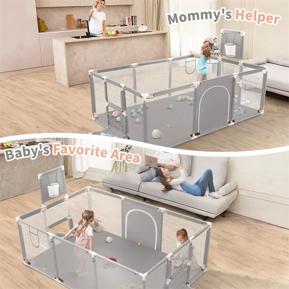 Baby Playpen Extra Large 70" – Breathable Mesh Safety Play Yard for Boys & Girls