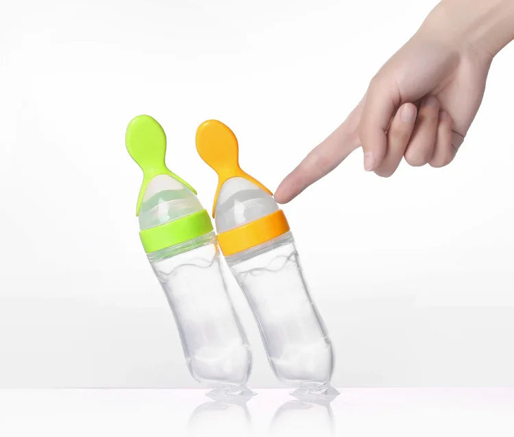 Squeezed Milk Bottle Food Grade Silicone Newborn Training Spoon Baby Grain Food Supplement Feeder Safe and Practical