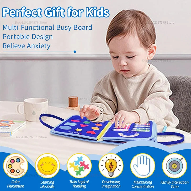 7-in-1 Montessori Busy Board for Toddlers – Sensory Learning Toy Ages 2–6