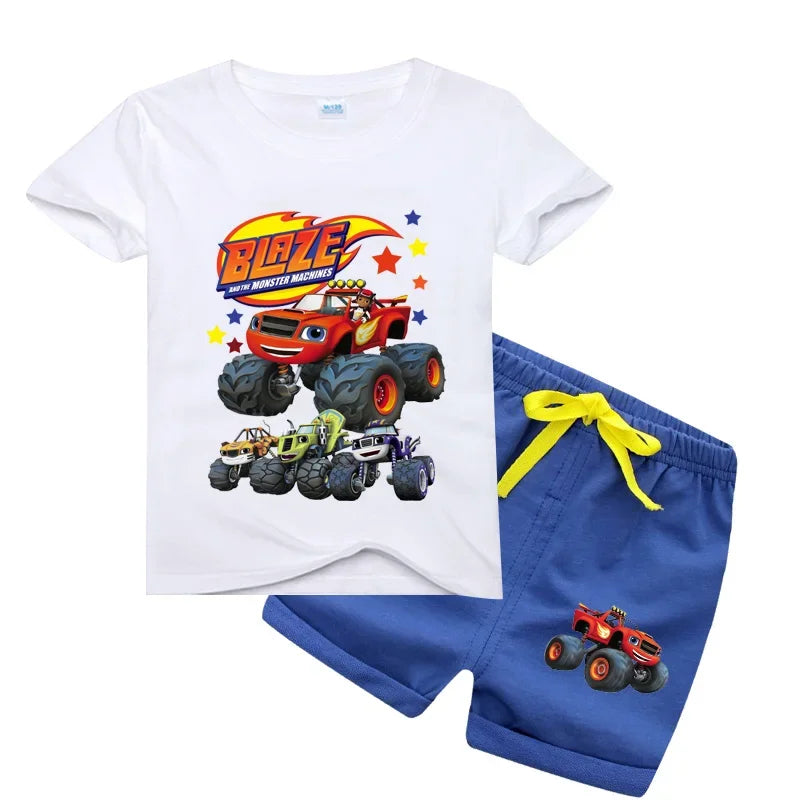 Boys' Cartoon Print Short Sleeve T-Shirt & Shorts Set