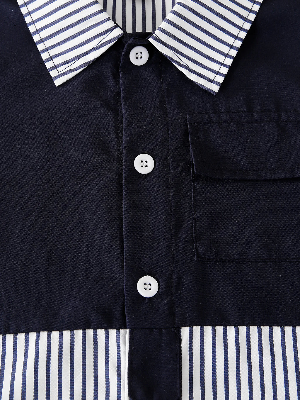 Boys Short Sleeve Shirt & Shorts 2-Piece Set | Striped Splice Design | Mini Modern