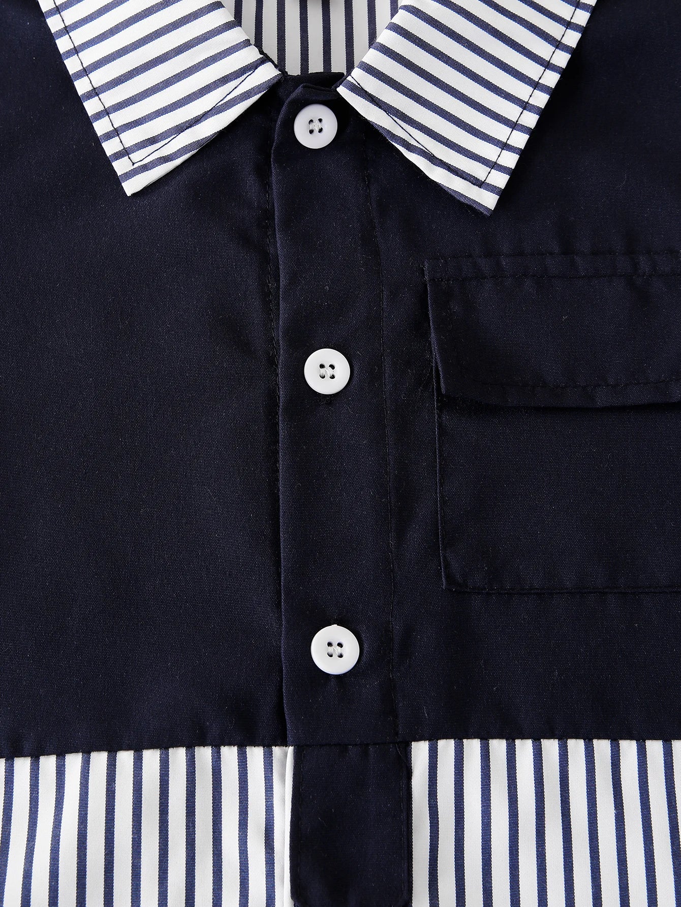 Boys Short Sleeve Shirt & Shorts 2-Piece Set | Striped Splice Design | Mini Modern
