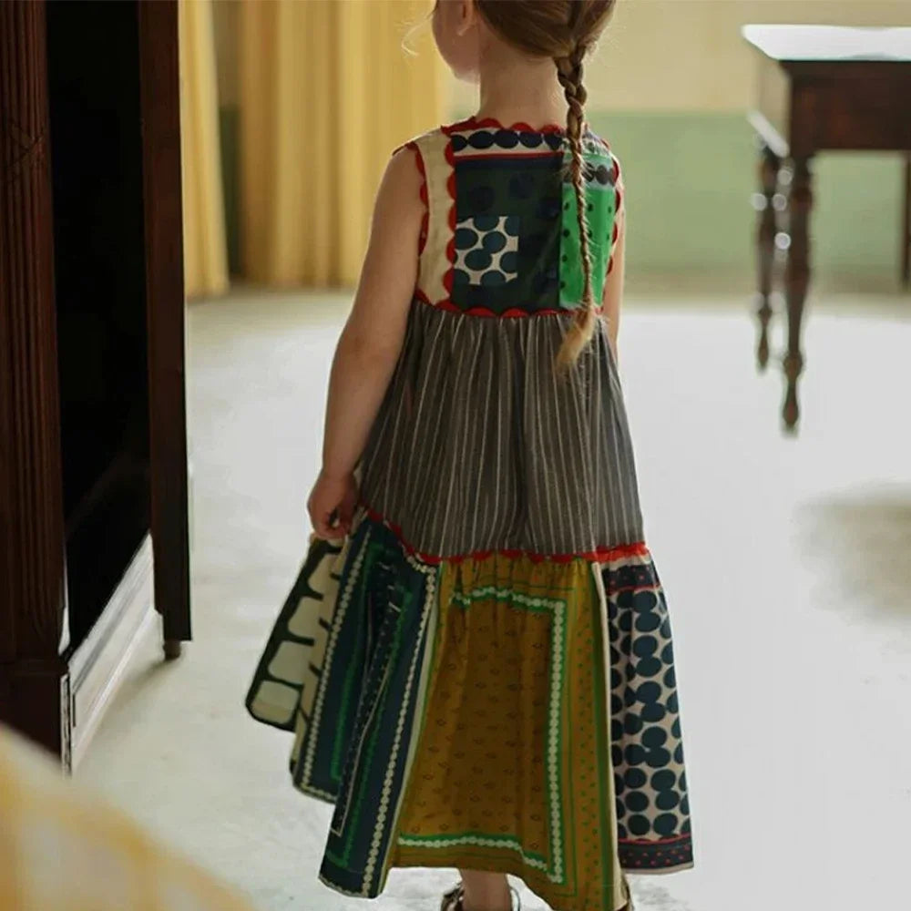 Girls Sleeveless Bohemian Print Dress | Summer Holiday Dress (3T–7T)