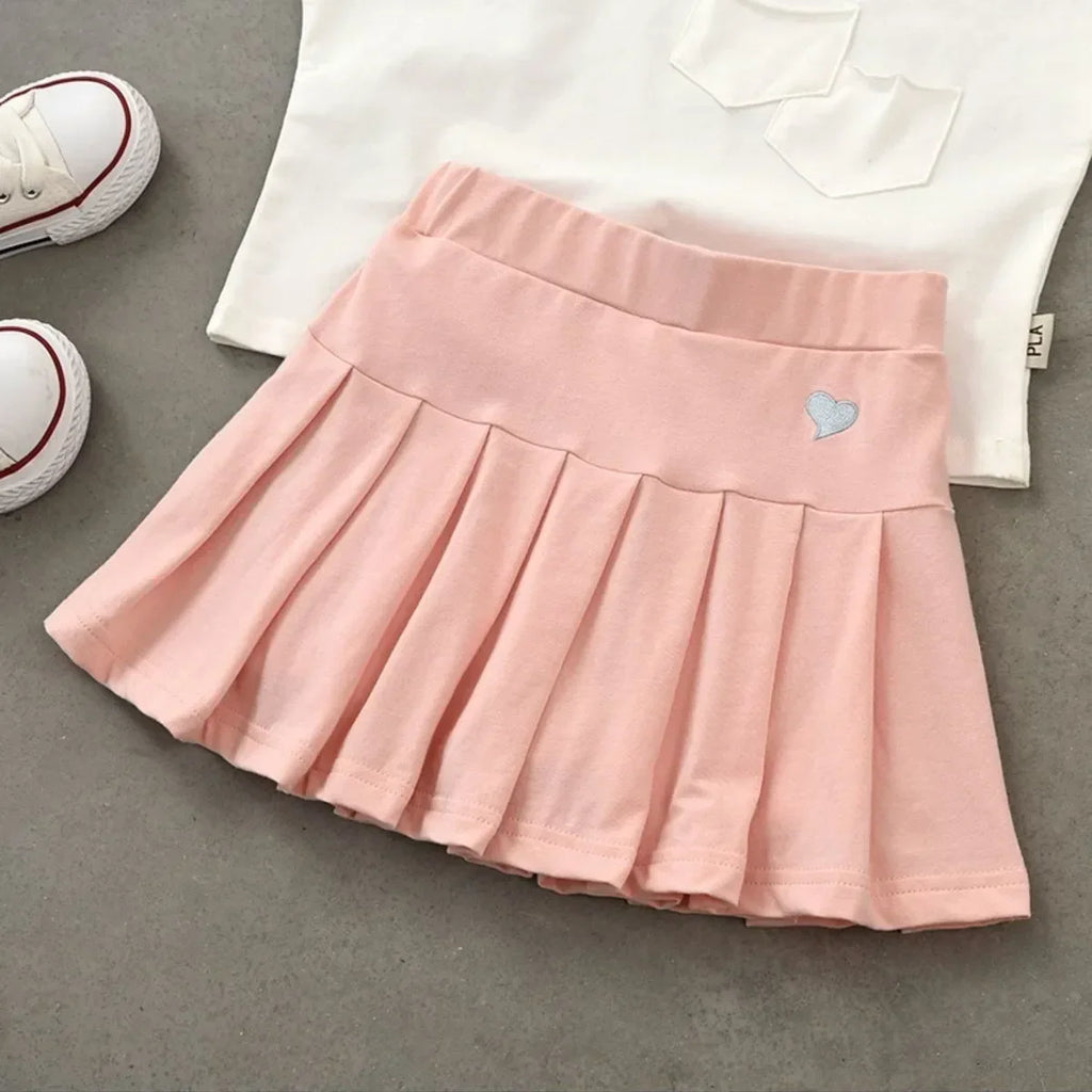 Girls Pleated Skirt with Built-In Safety Shorts