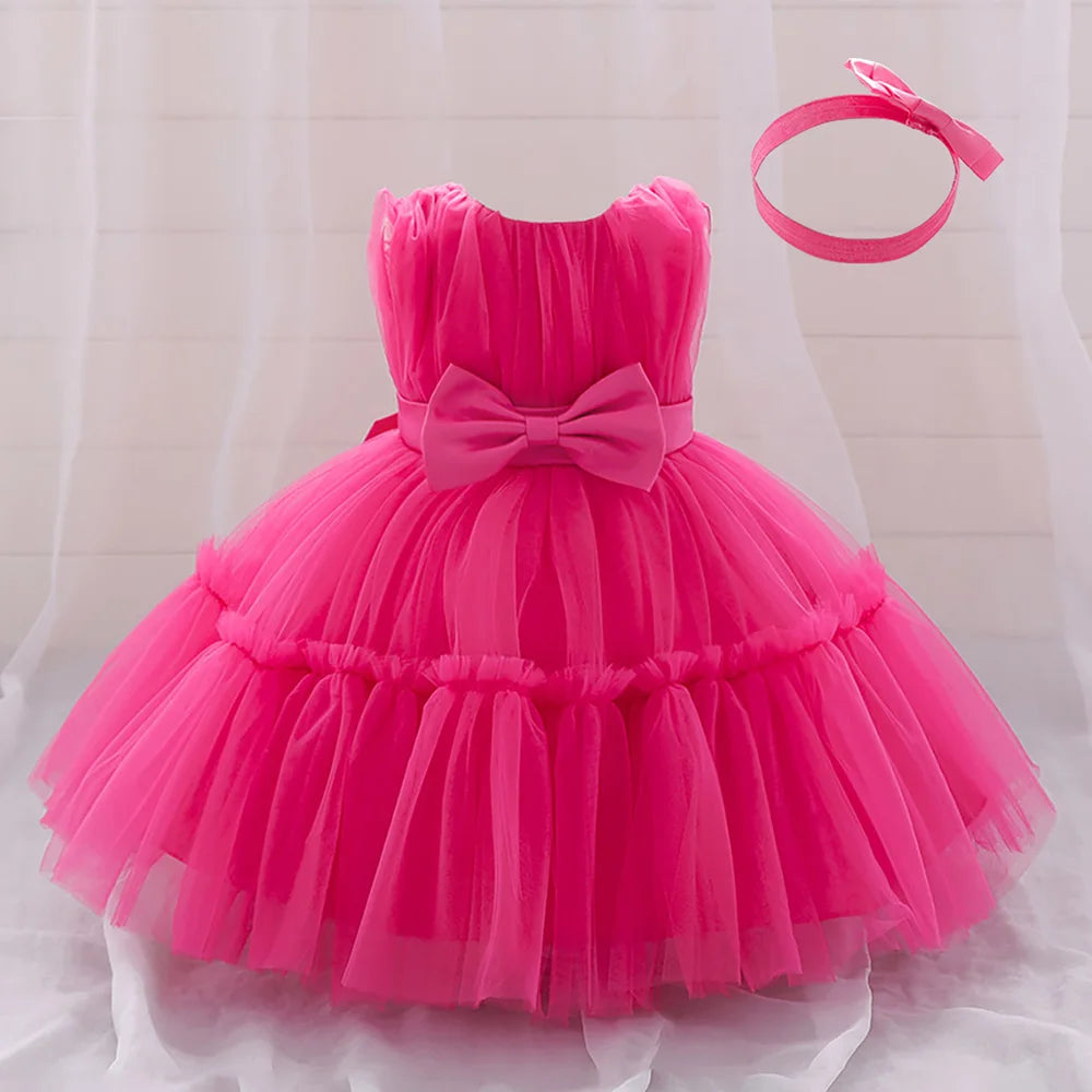 Infant Baby 1st Birthday Baptism Dresses For Girls Kids Elegant Wedding Party Princess Dress Tulle Toddler Girl Summer Clothes
