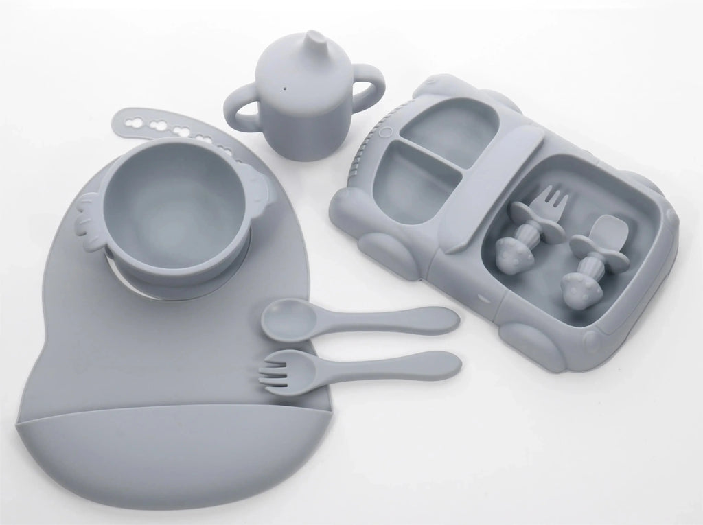 Silicone Baby Feeding Set with Suction Bowl, Plate, Spoon, Fork & Bib | BPA-Free