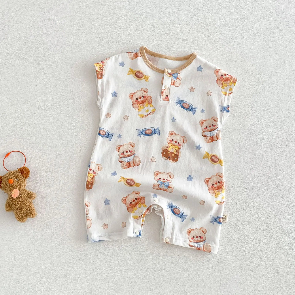 Baby Cartoon Print Summer Romper | Sleeveless Snap Bodysuit 3–24M