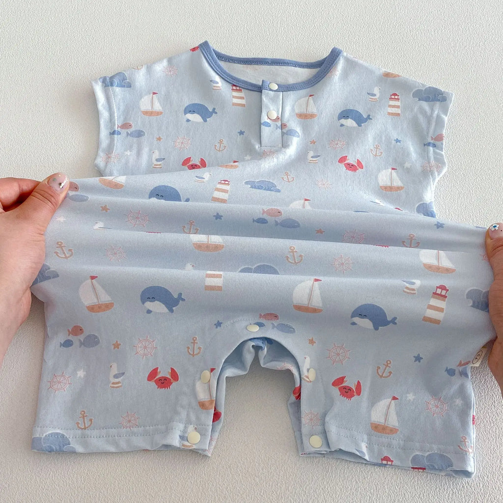 Baby Cartoon Print Summer Romper | Sleeveless Snap Bodysuit 3–24M