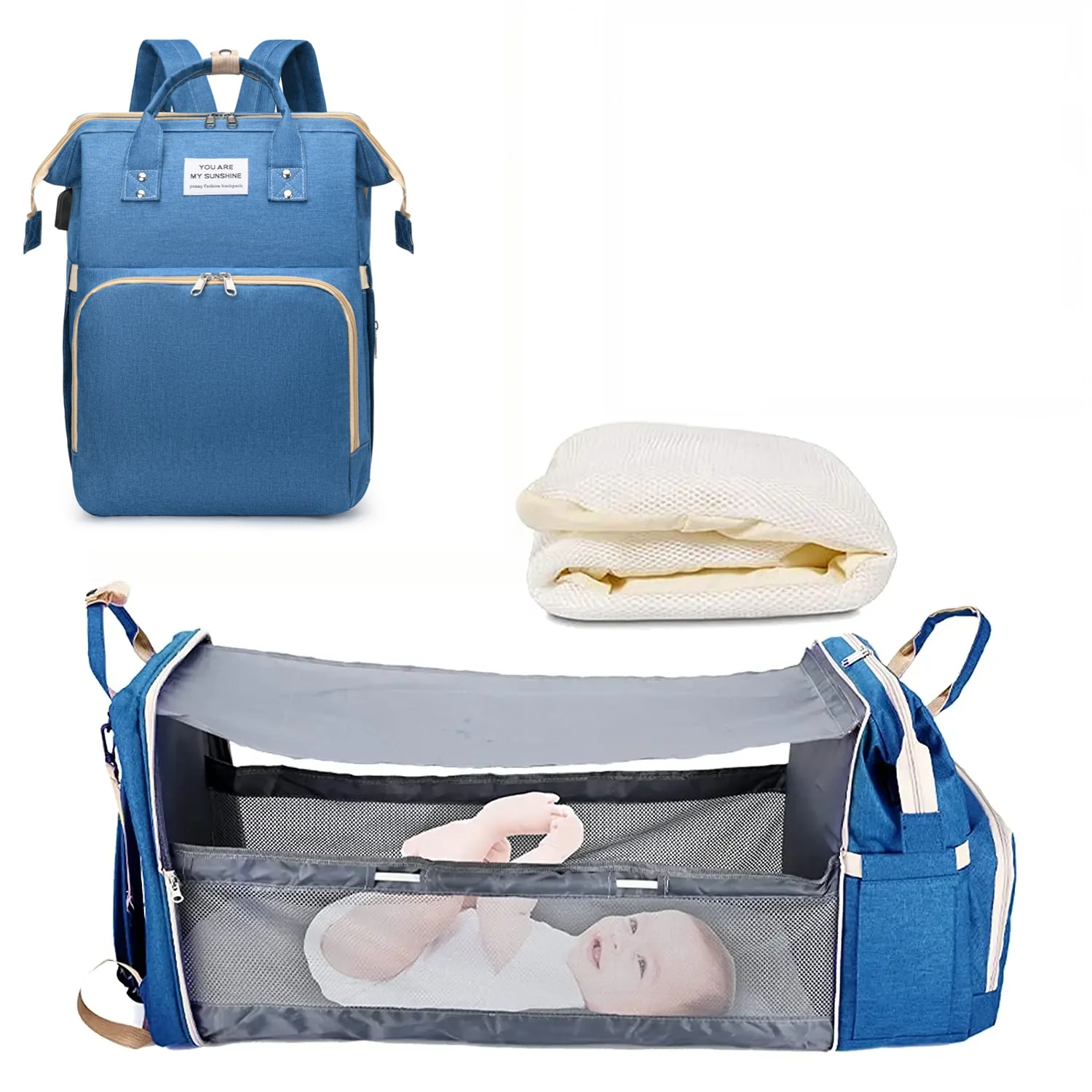 3-in-1 Diaper Bag Backpack with Foldable Changing Bed