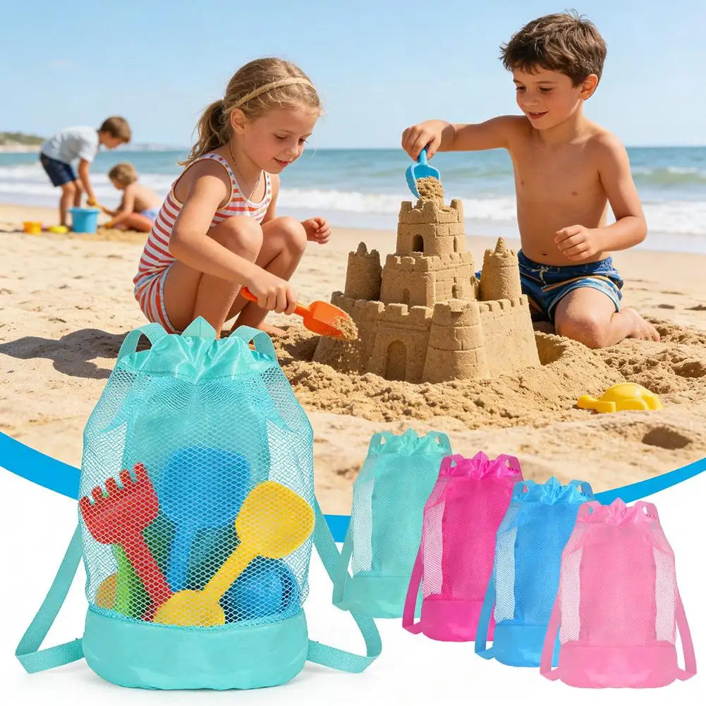 Kids Large Mesh Beach Bag – Foldable Drawstring Backpack for Sand Toys