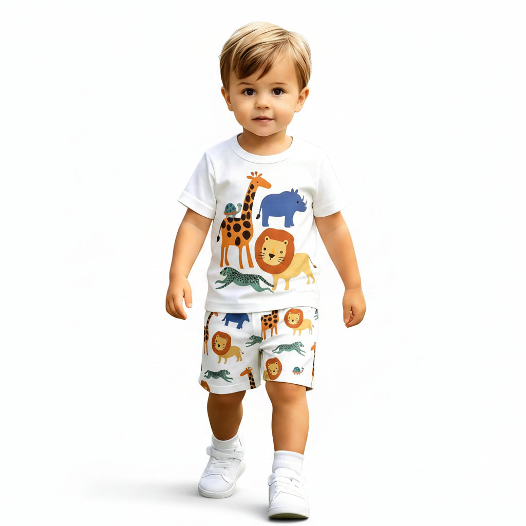 Boys' Zoo Print Two-Piece Set | Tee & Shorts