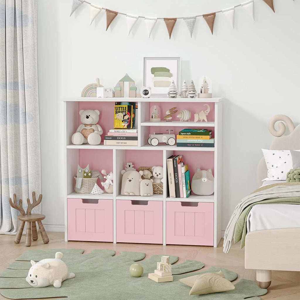Kids Toy Storage Organiser – Bookshelf with 3 Drawers & 6 Cubbies for Bedroom & Playroom